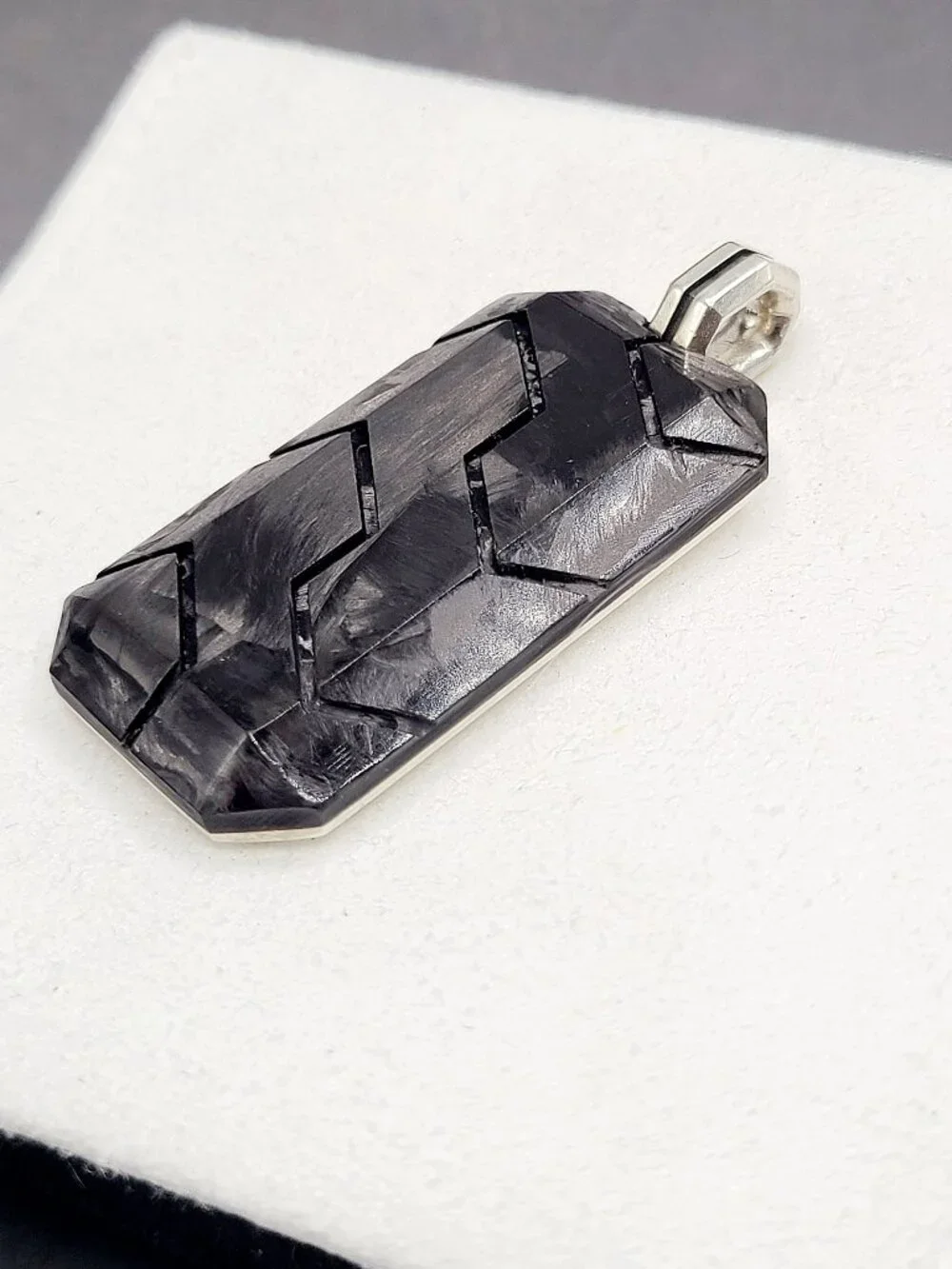 David Yurman Large Forged Carbon Inlay Dog Tag Pendant - 49mm